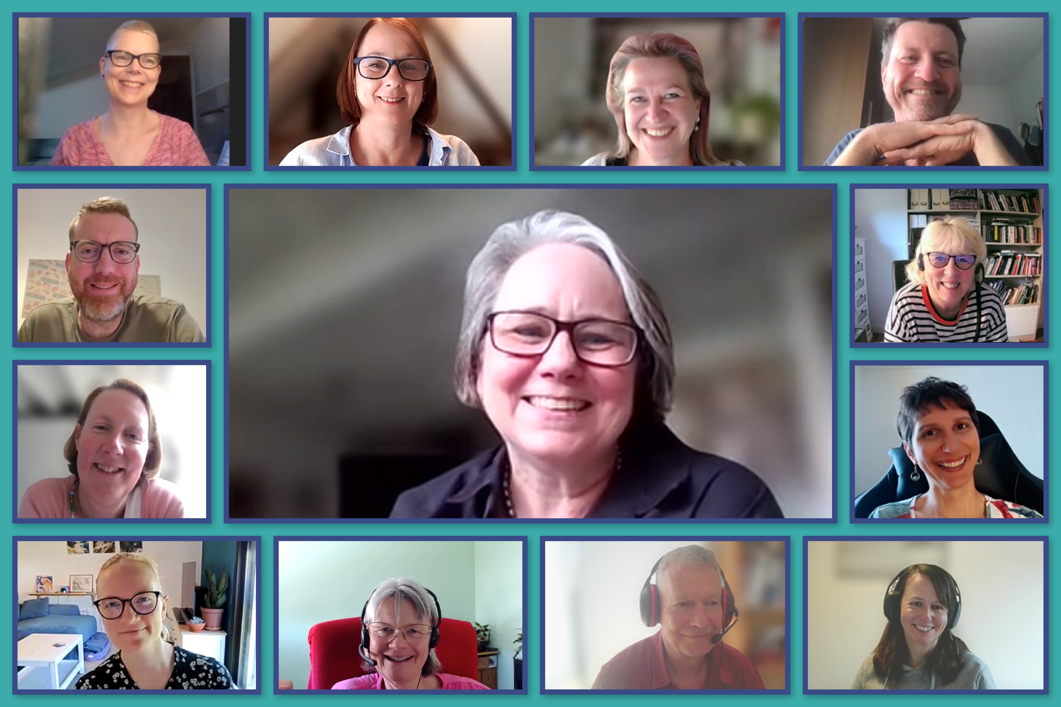 Collage of headshots of online workshop participants